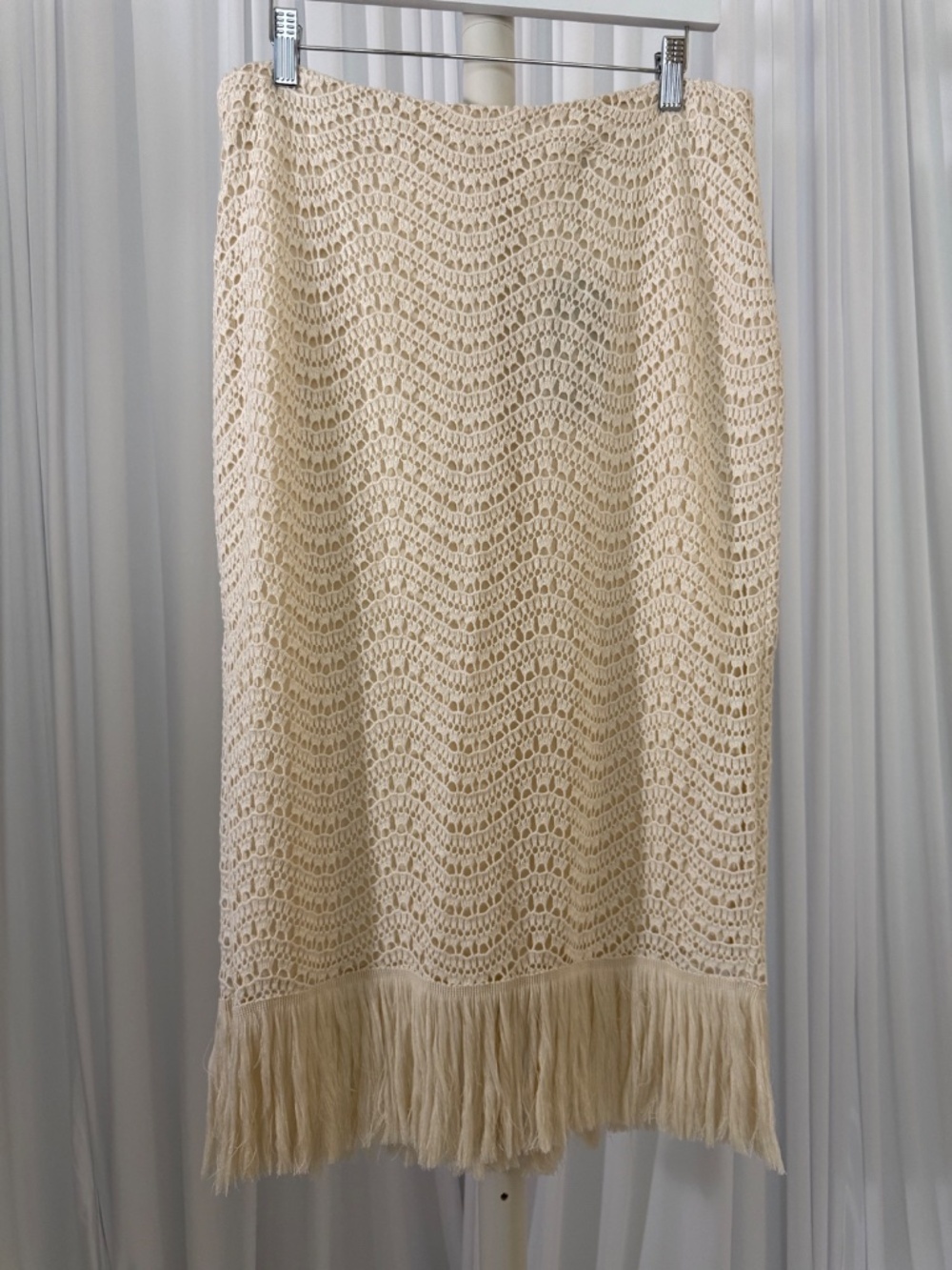 Antonio Melani Crochet Lace Fringe Midi Skirt Size 10 NWT Boho Coastal MSRP $149 - Picture 3 of 16
